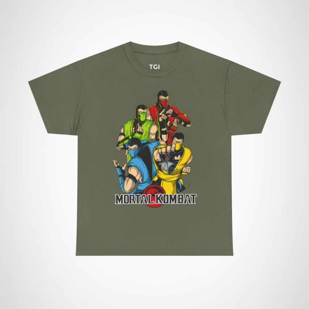 Epic Mortal Kombat Ninja Showdown T-Shirt featuring vibrant ninja design Military Green colour
