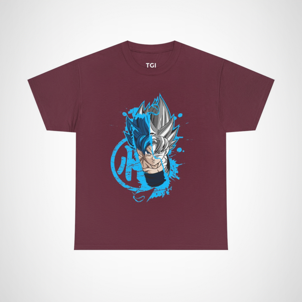 Ultra Instinct Fusion T-Shirt with Saiyan Showdown design Maroon colour