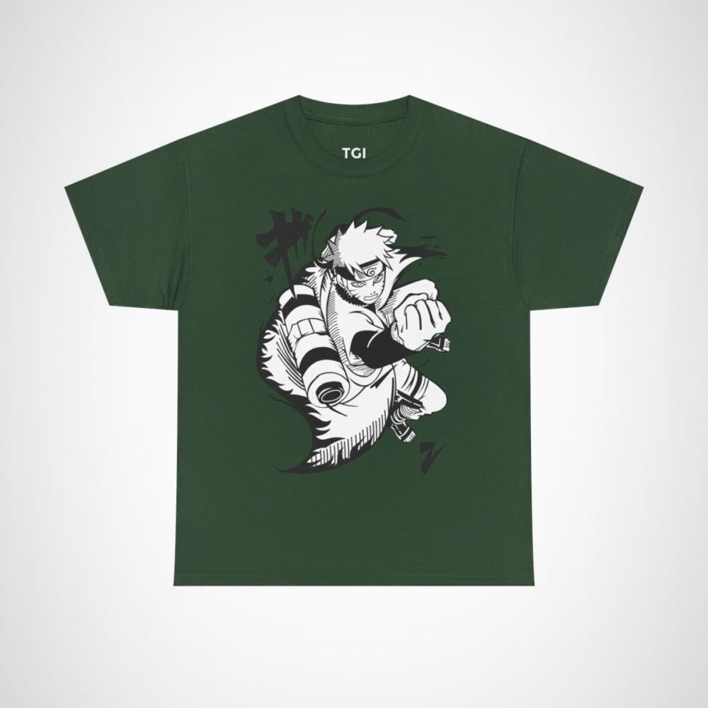 Epic Ninja Adventure T-Shirt featuring an action-packed anime character Forest Green colour