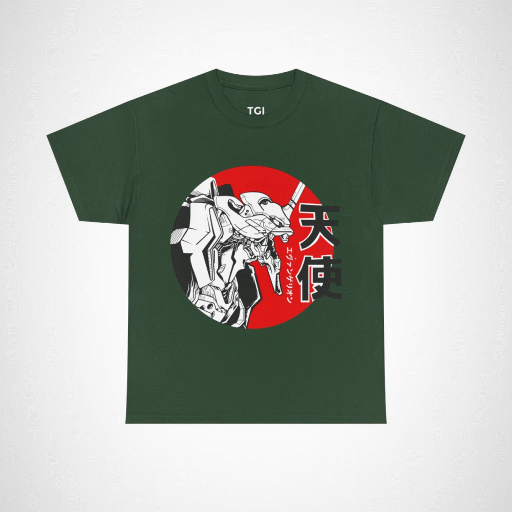 Epic Evangelion Mecha T-Shirt featuring stunning robot illustration Forest Green colour