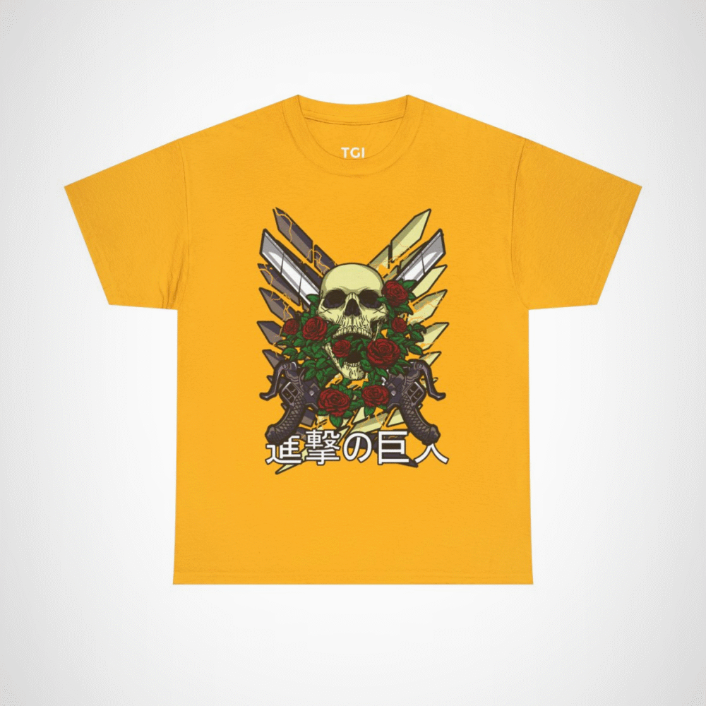 Skull and Roses Graphic T-Shirt with vibrant design Gold colour