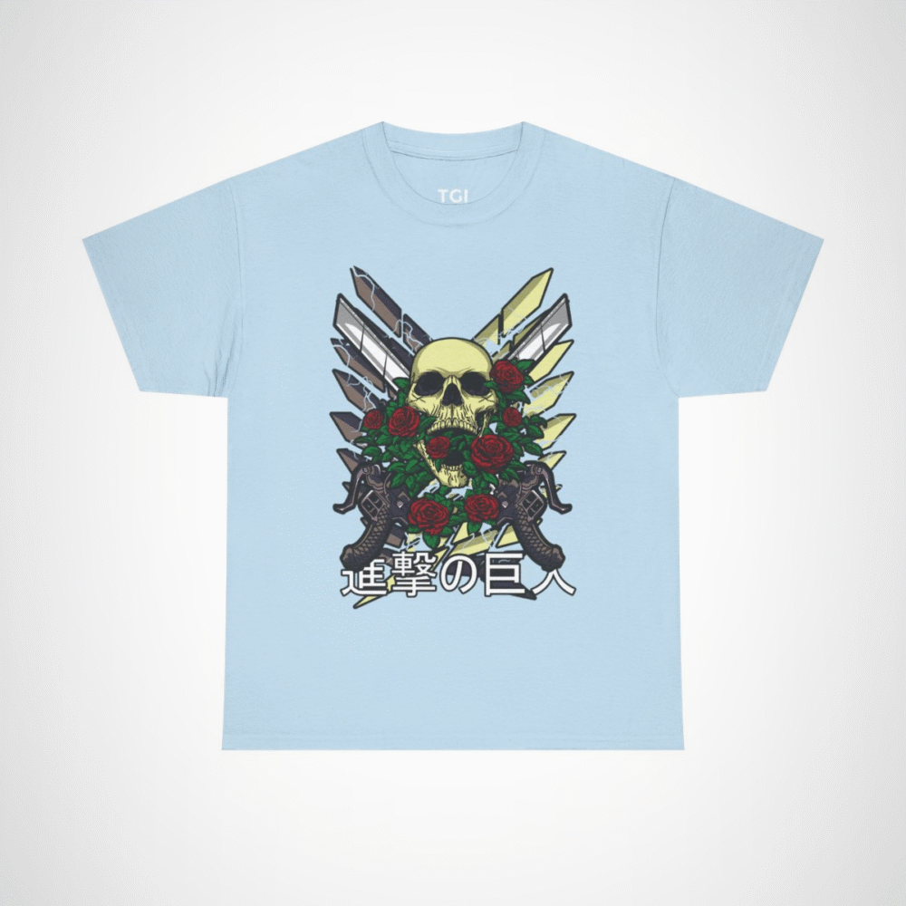 Skull and Roses Graphic T-Shirt with vibrant design Light Blue colour