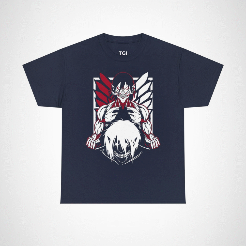 Epic Dual Faces Anime T-Shirt showcasing striking design and expressions Navy colour