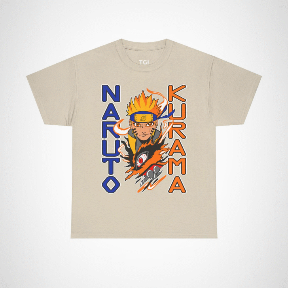 Epic Naruto Kurama graphic tee featuring Naruto Uzumaki and Kurama Sand colour
