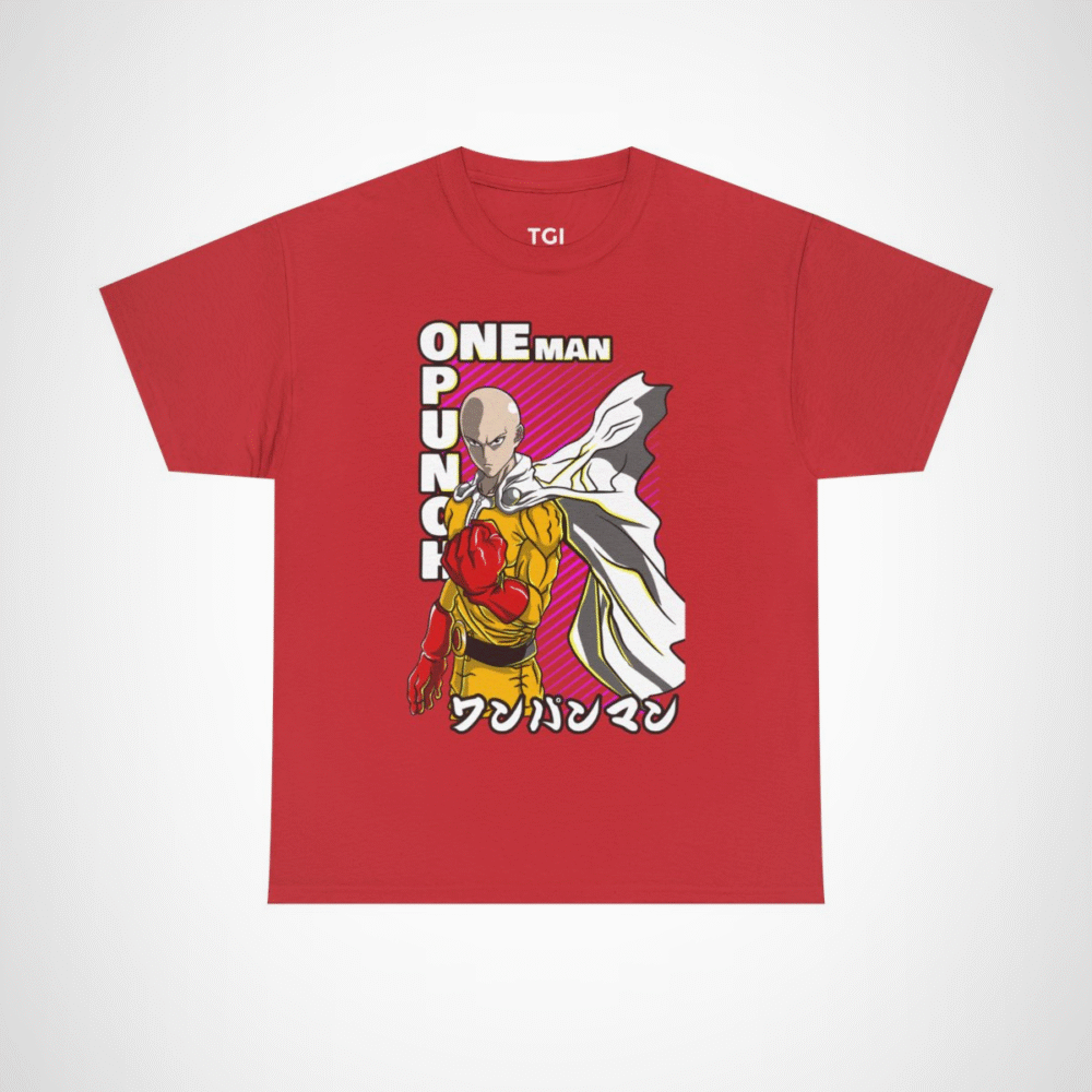One Punch Man Saitama Epic Fight T-Shirt for anime fans Red colour