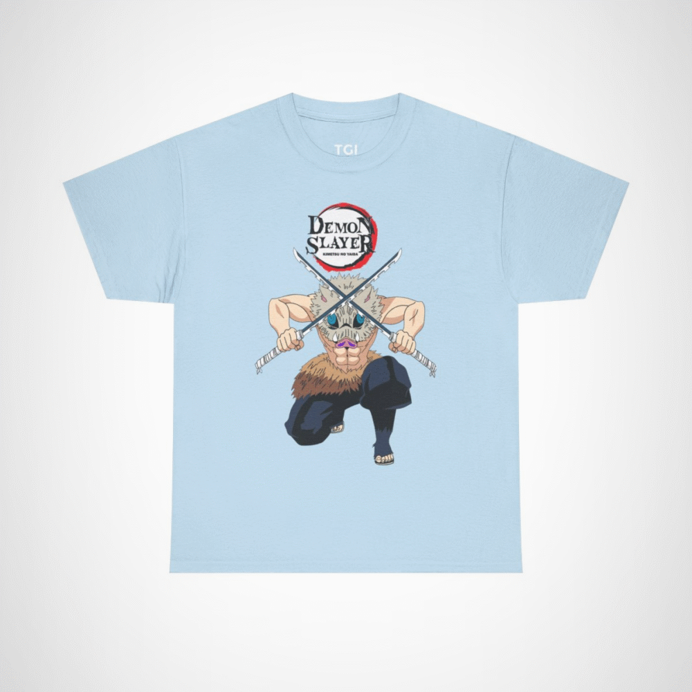 Demon Slayer Zenitsu T-Shirt showcasing artwork from Kimetsu no Yaiba Light Blue colour