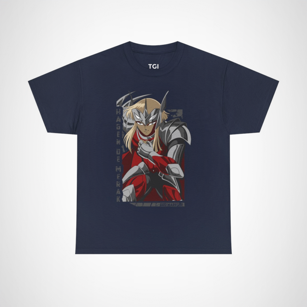 Epic God Warrior T-Shirt featuring vibrant anime artwork Navy colour