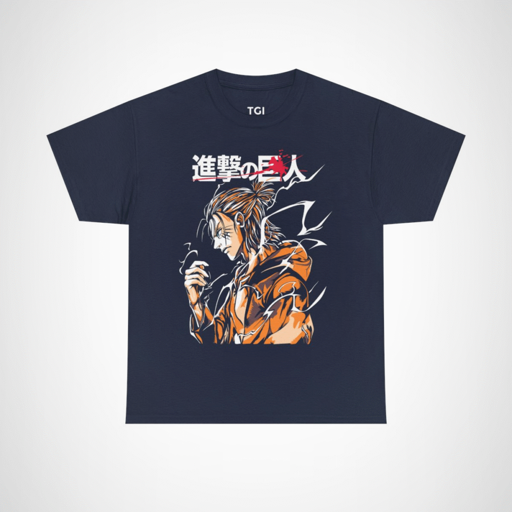 Attack on Titan inspired t-shirt featuring a titan slayer illustration Navy colour