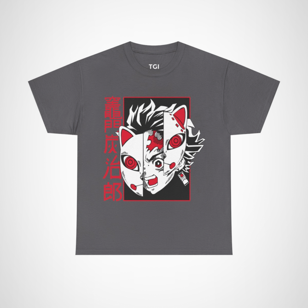 Bold Oni Mask Tee featuring intricate Oni design Charcoal colour
