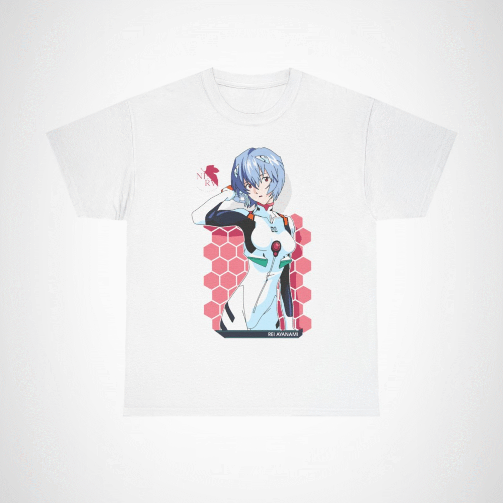 Rei Ayanami Neon Genesis Evangelion T-Shirt design featuring vibrant artwork White colour