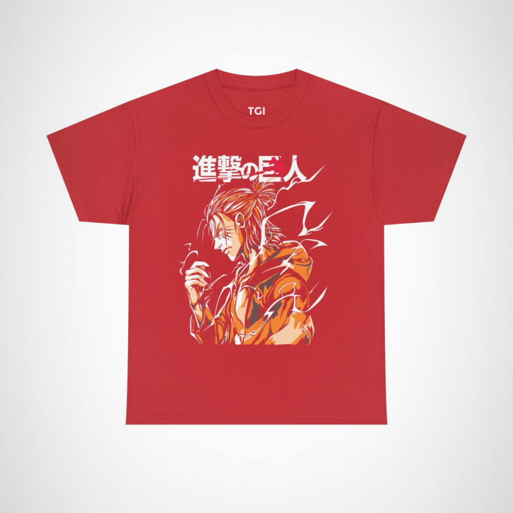 Attack on Titan inspired t-shirt featuring a titan slayer illustration Red colour
