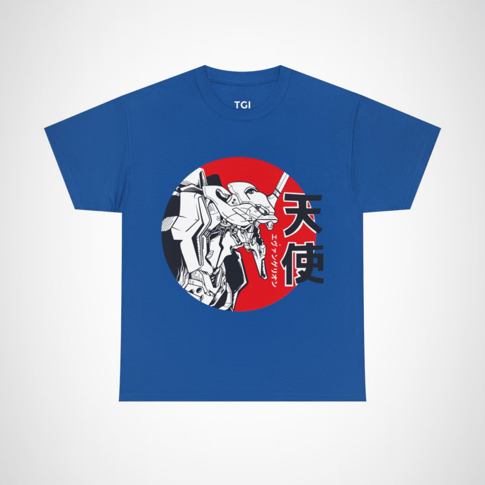 Epic Evangelion Mecha T-Shirt featuring stunning robot illustration Royal colour