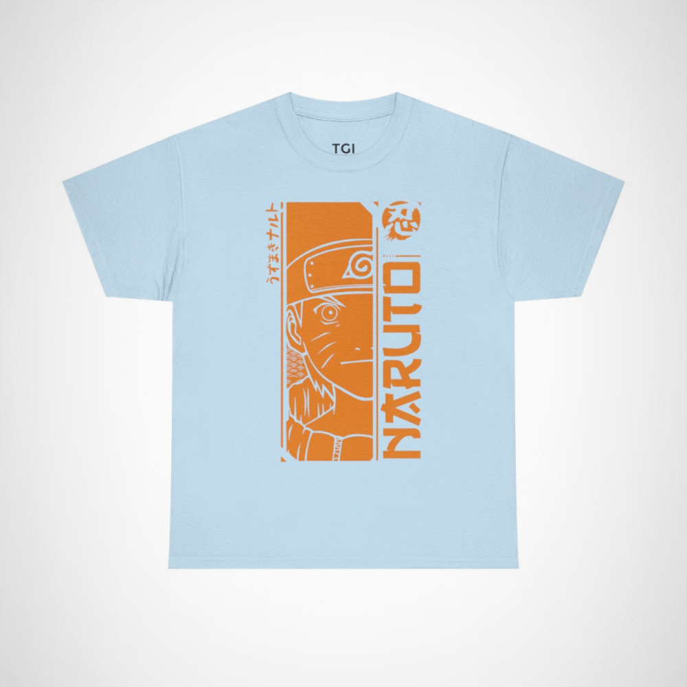 Naruto Uzumaki graphic t-shirt showcasing vibrant design for anime fans Light Blue colour
