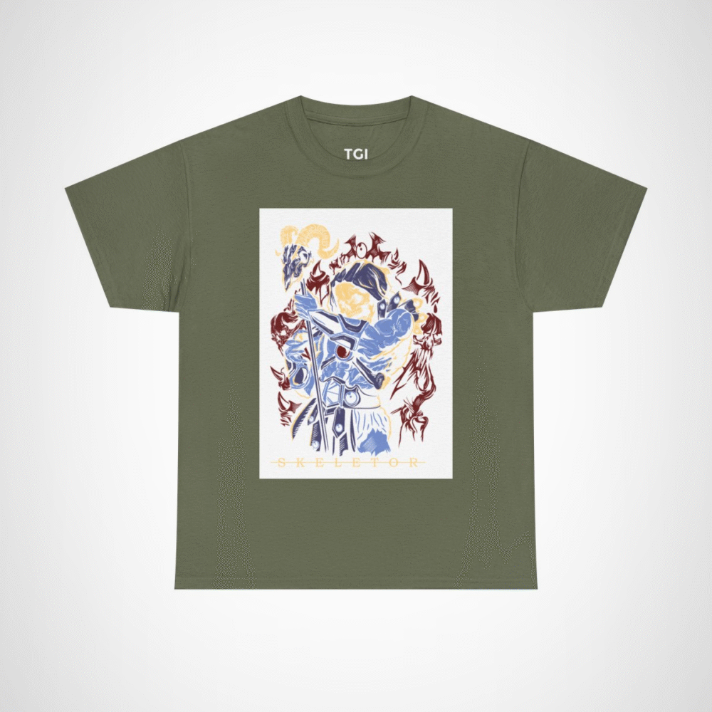 SKELETOR graphic t-shirt showcasing an intense villain design Military Green colour