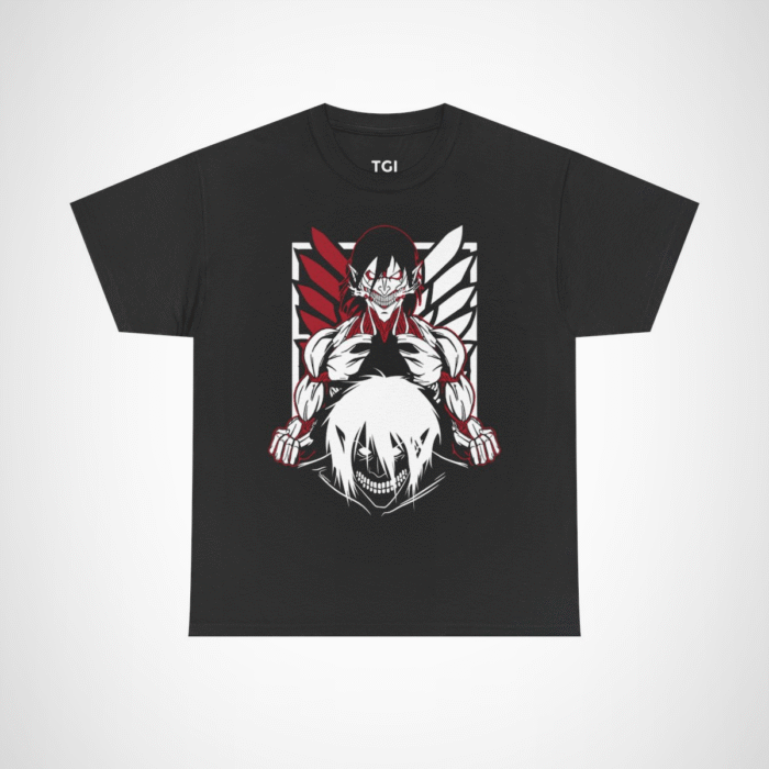 Epic Anime Battle T-Shirt featuring a fierce character design Black colour