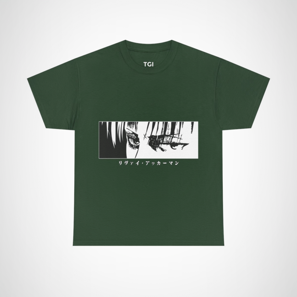Graphic tee featuring Levi Ackerman's iconic eyes Forest Green colour