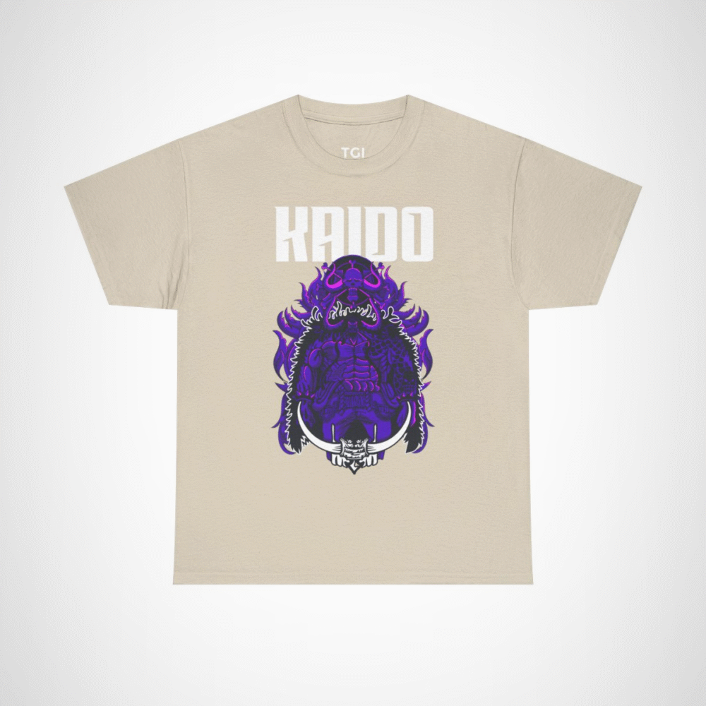 Epic Kaido T-Shirt featuring Beast King design for anime fans Sand colour