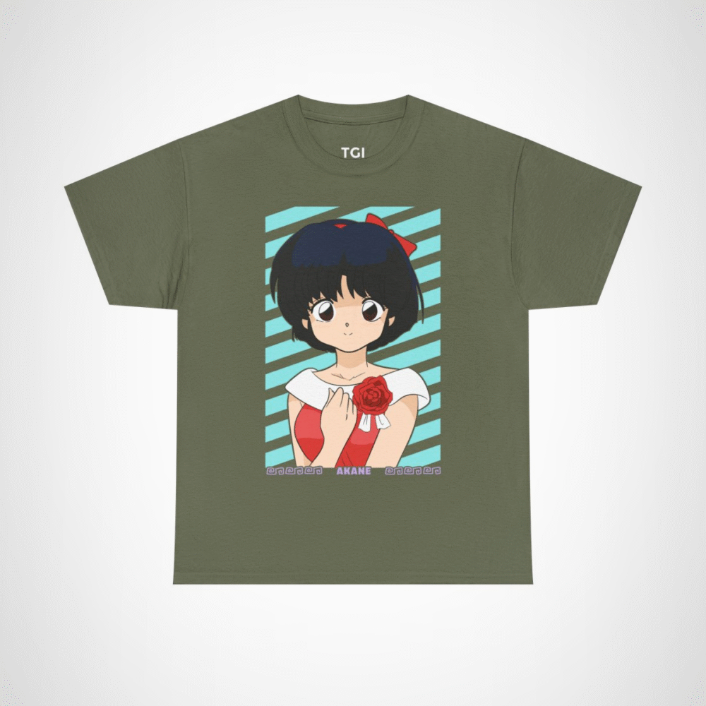 Akane character t-shirt for anime fans Military Green colour