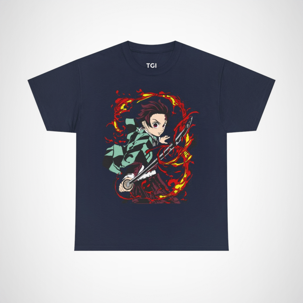 Fierce Samurai Warrior T-Shirt showcasing dynamic anime inspired design Navy colour