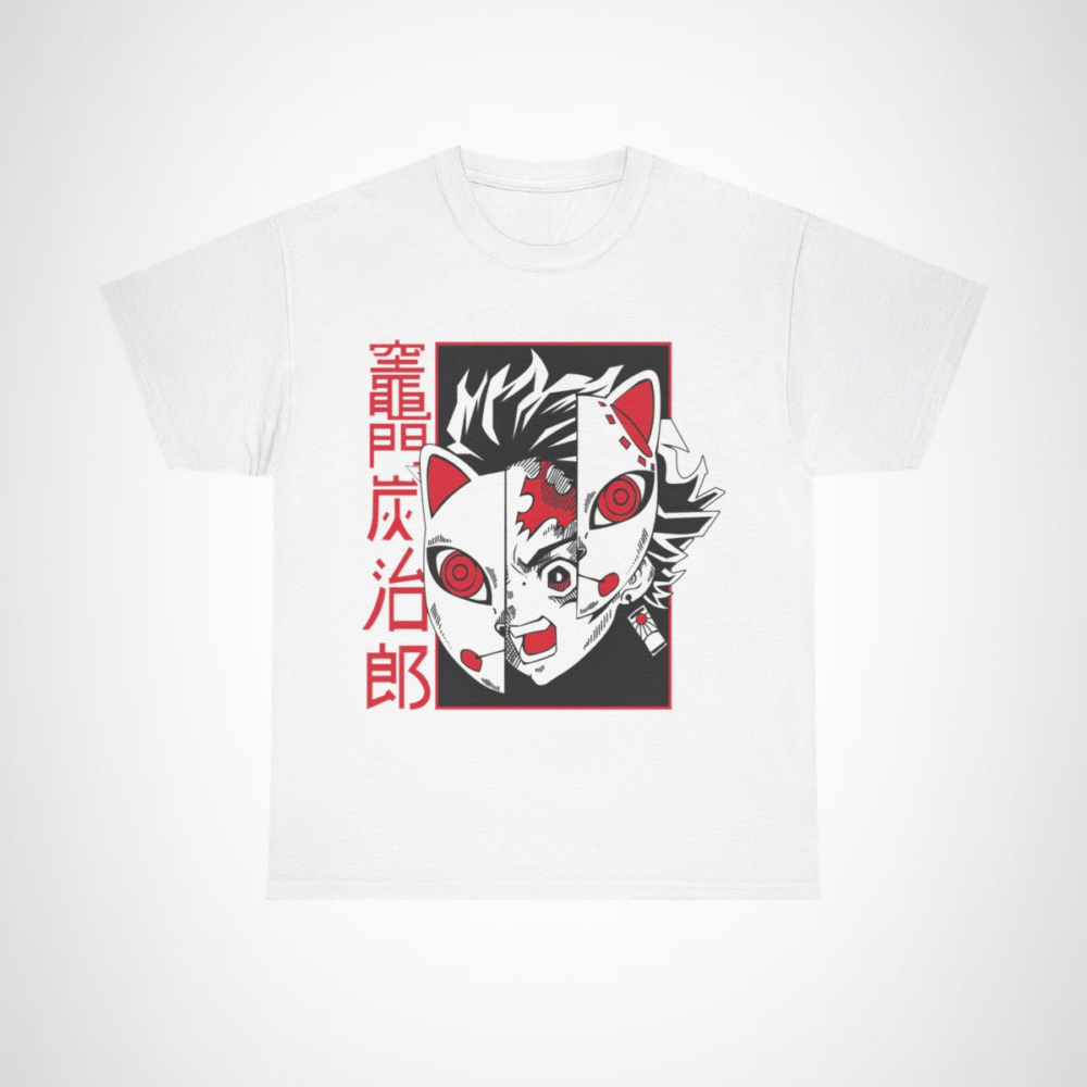 Bold Oni Mask Tee featuring intricate Oni design White colour