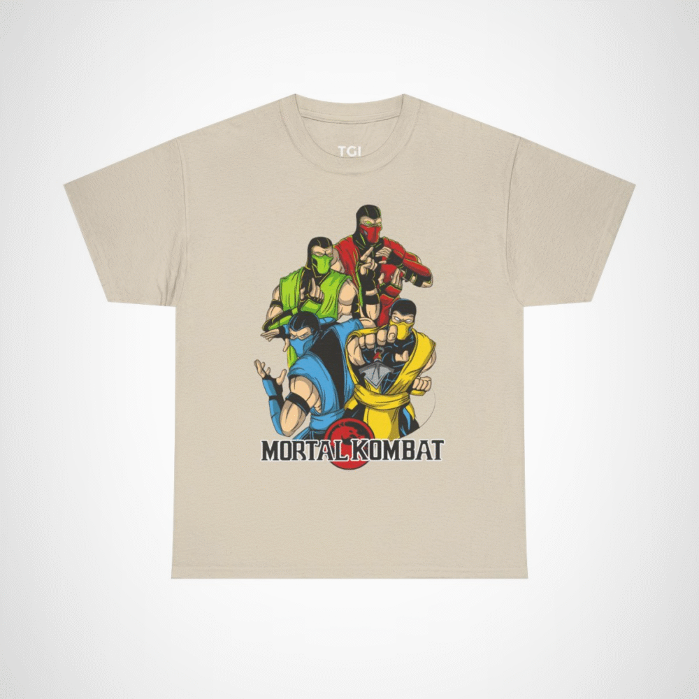 Epic Mortal Kombat Ninja Showdown T-Shirt featuring vibrant ninja design Sand colour