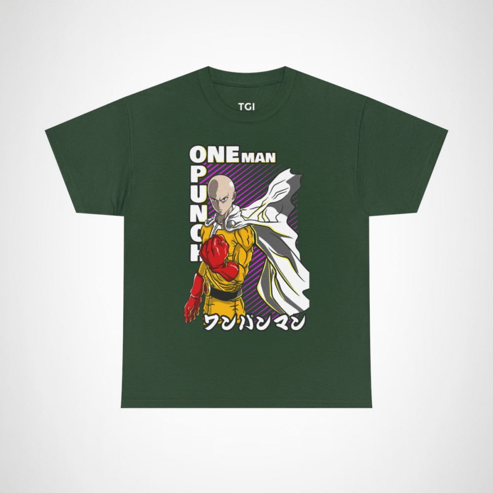 One Punch Man Saitama Epic Fight T-Shirt for anime fans Forest Green colour