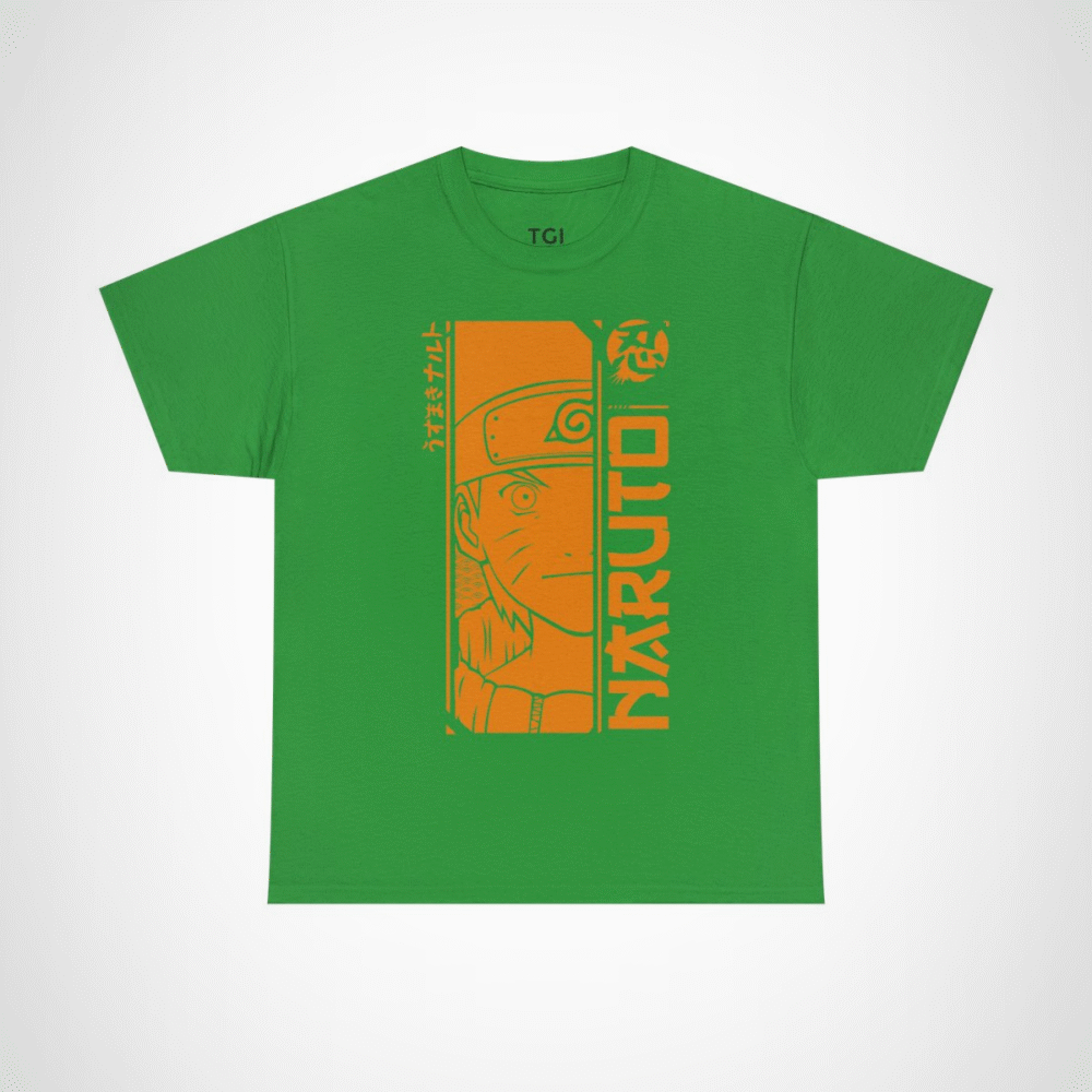 Naruto Uzumaki graphic t-shirt showcasing vibrant design for anime fans Irish Green colour