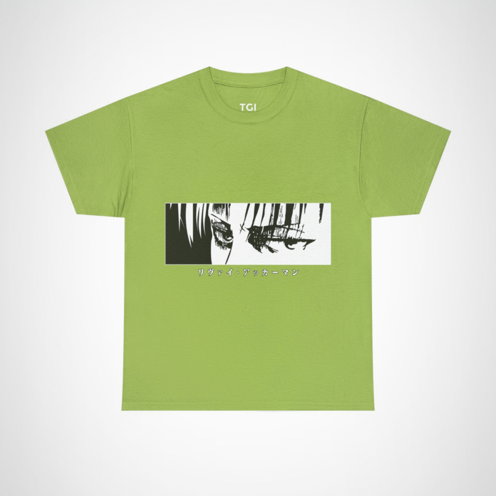 Graphic tee featuring Levi Ackerman's iconic eyes Kiwi colour