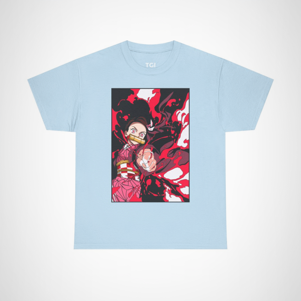Fierce anime character graphic t-shirt for anime enthusiasts Light Blue colour