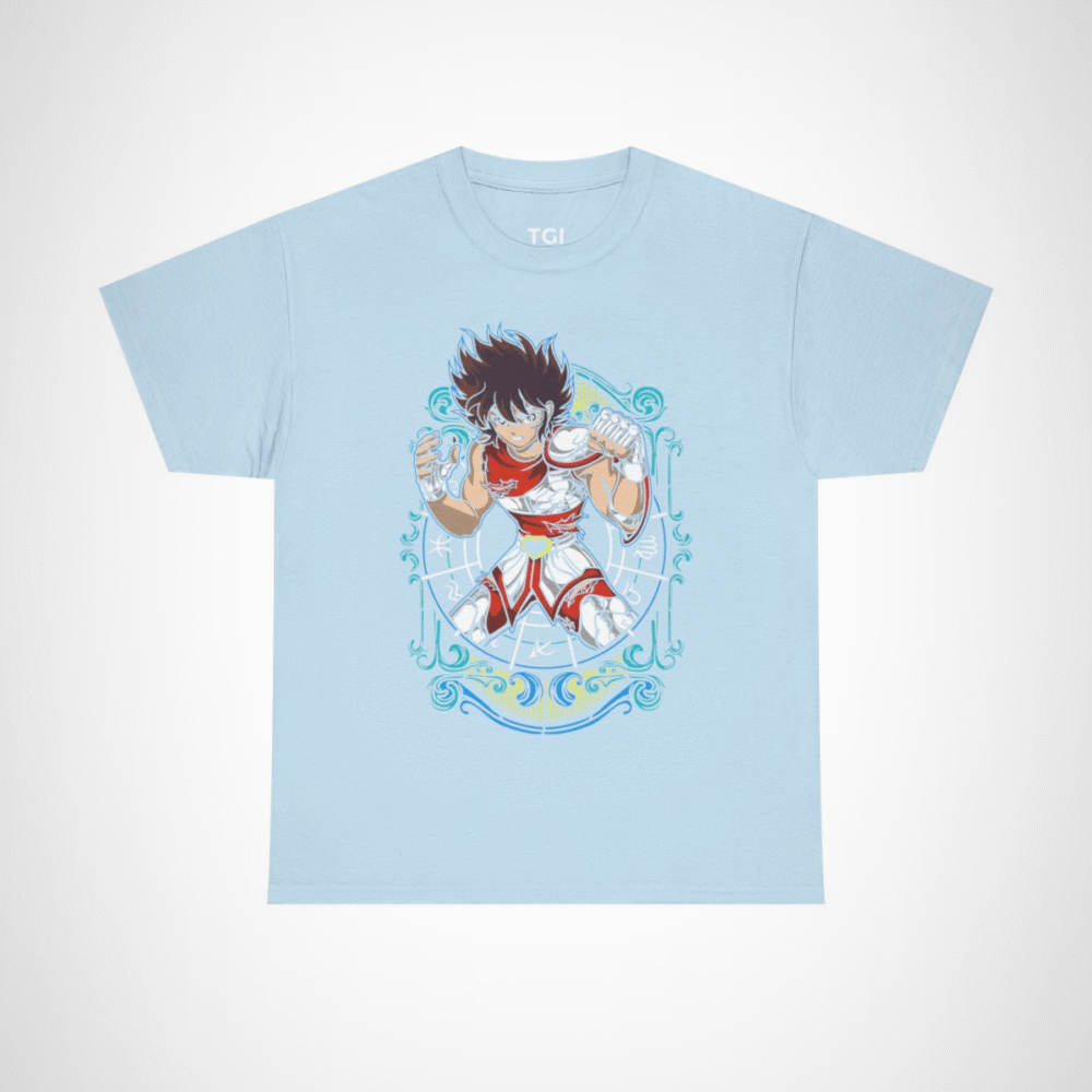 Epic Warrior Spirit T-Shirt featuring a fierce warrior illustration Light Blue colour