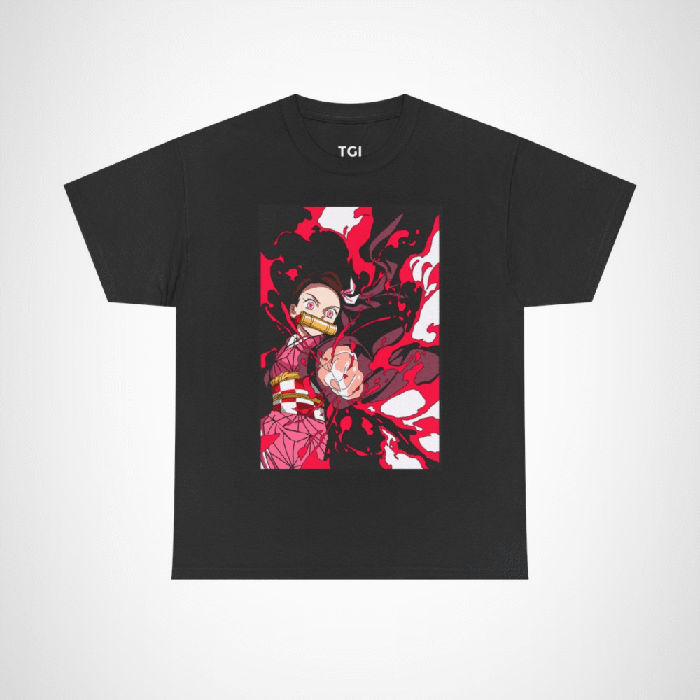 Fierce anime character graphic t-shirt for anime enthusiasts Black colour