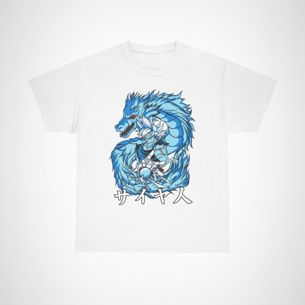 Epic Saiyan Dragon Power Graphic Tee for anime enthusiasts White colour