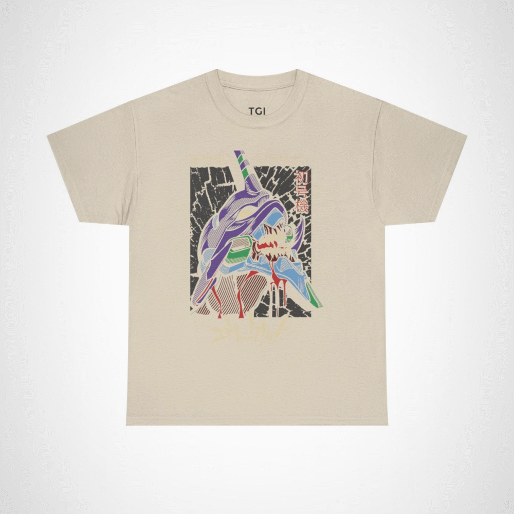 Neon Genesis Evangelion t-shirt featuring Shinji's iconic mecha Sand colour