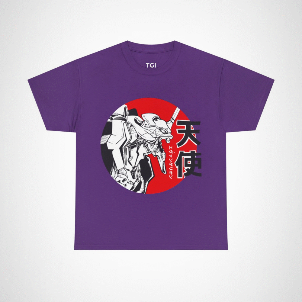Epic Evangelion Mecha T-Shirt featuring stunning robot illustration Purple colour