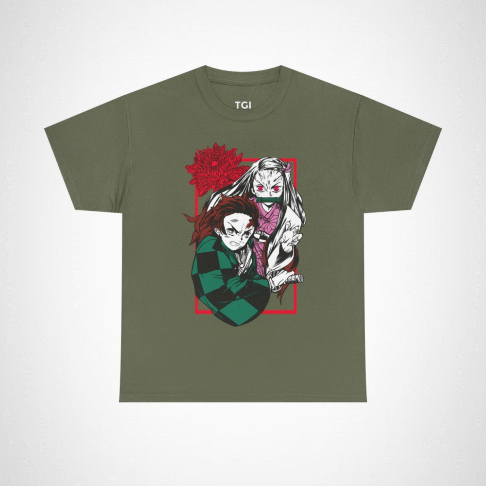 Demon Slayer T-shirt with Tanjiro and Nezuko design Military Green colour