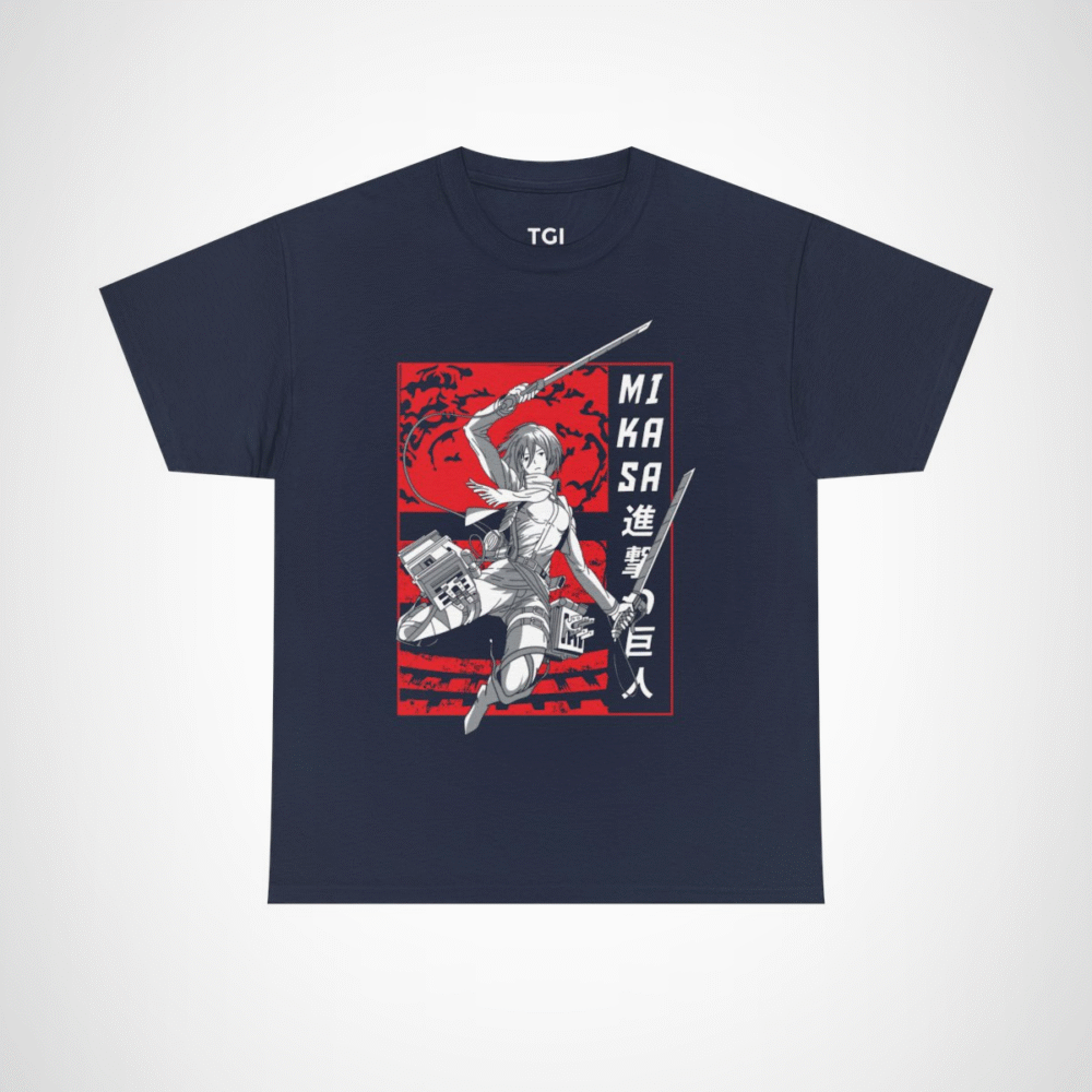 Mikasa Ackerman Attack on Titan T-Shirt design with vibrant graphics Navy colour