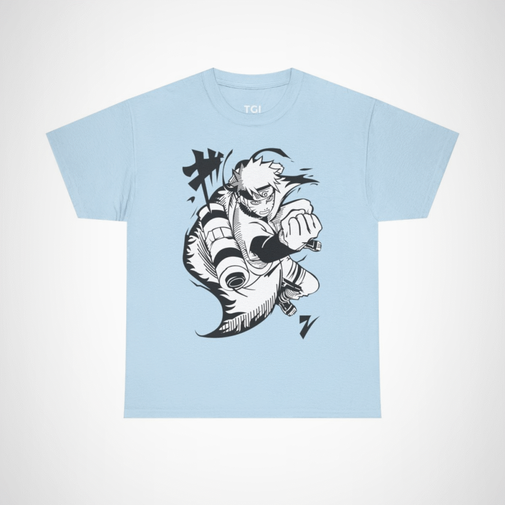 Epic Ninja Adventure T-Shirt featuring an action-packed anime character Light Blue colour