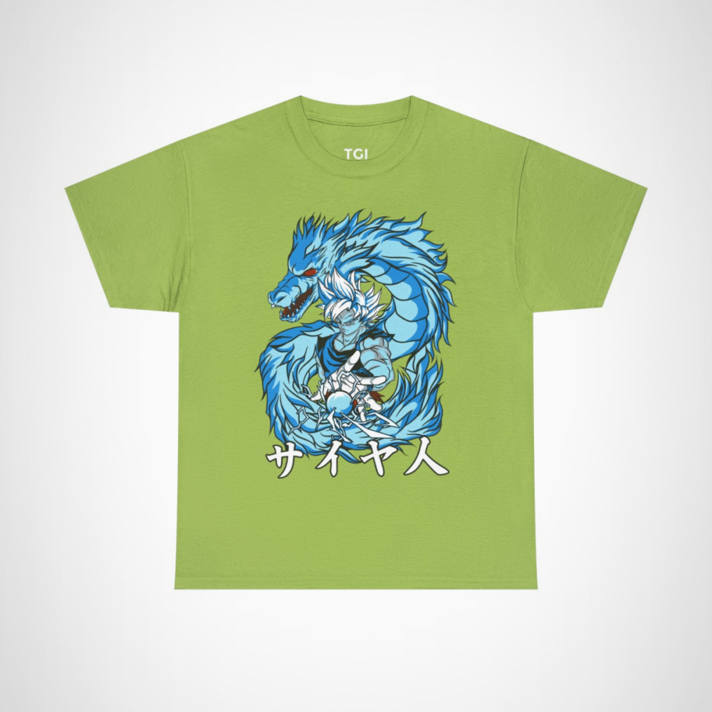 Epic Saiyan Dragon Power Graphic Tee for anime enthusiasts Kiwi colour