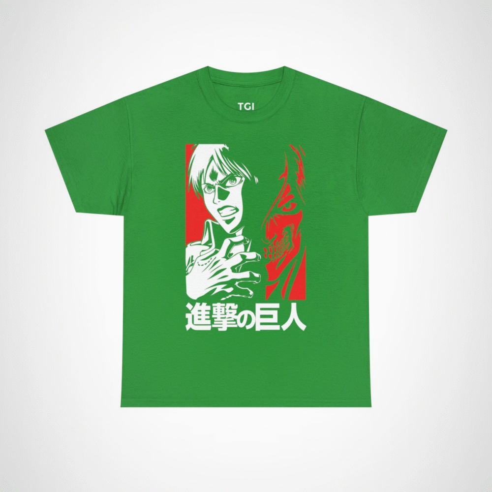 Attack on Titan Inspired Graphic Tee featuring a bold design Irish Green colour