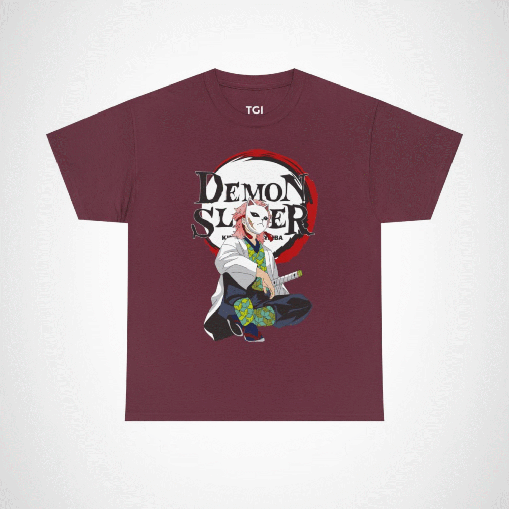 Demon Slayer Kimetsu no Yaiba character t-shirt design Maroon colour