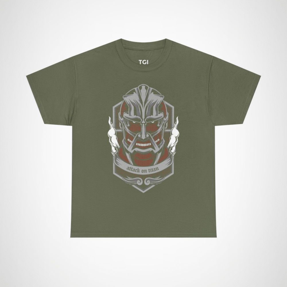 Fierce Titan Graphic Tee showcasing a bold titan design for anime enthusiasts Military Green colour