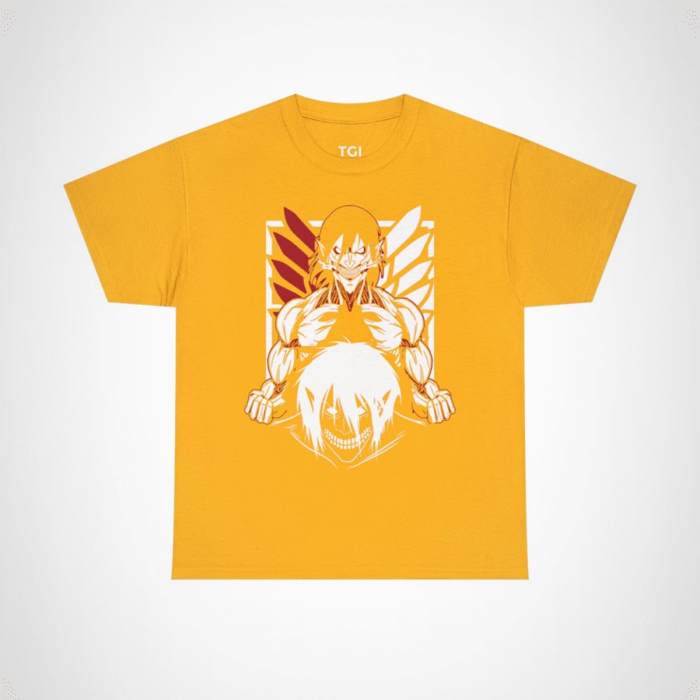 Epic Dual Faces Anime T-Shirt showcasing striking design and expressions Gold colour