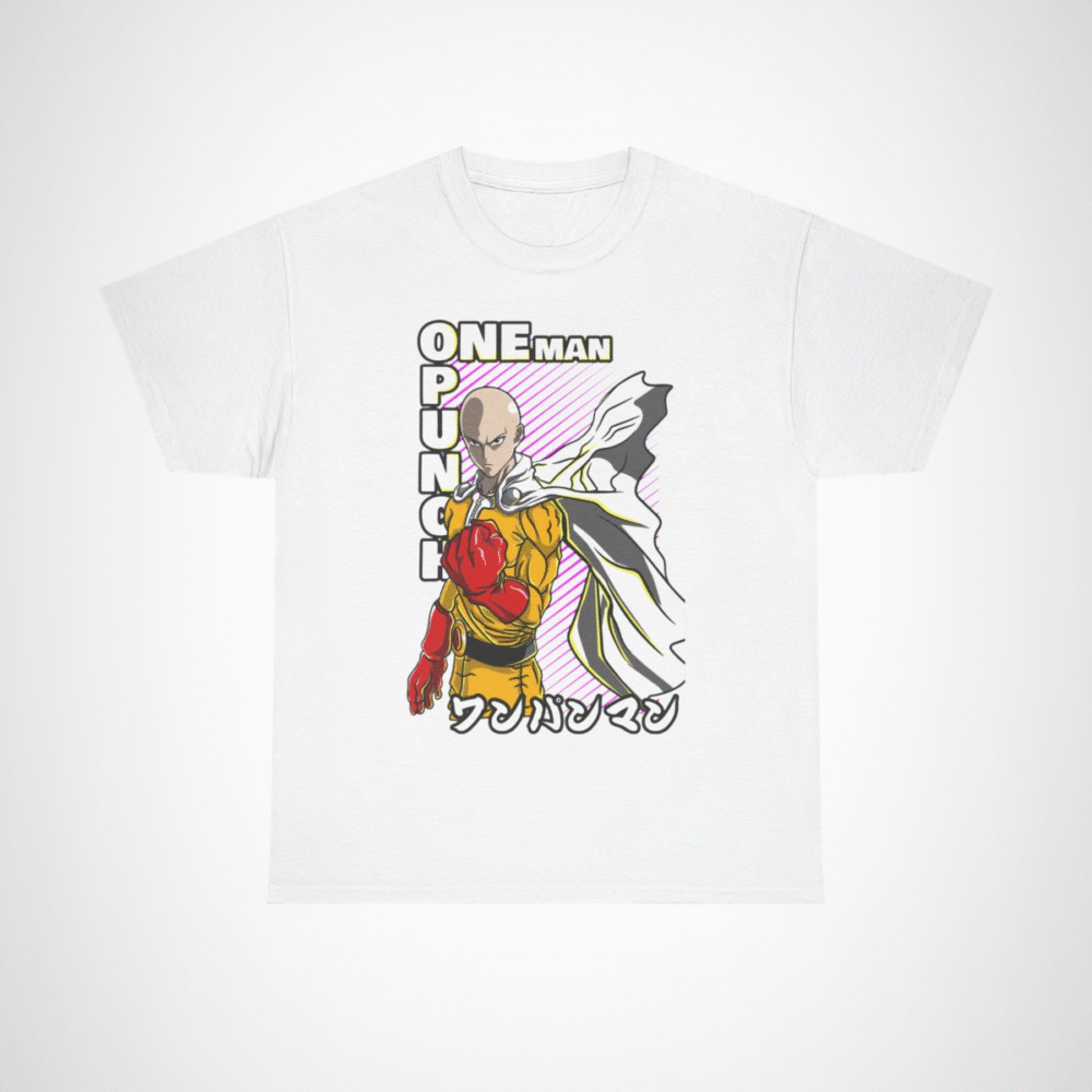 One Punch Man Saitama Epic Fight T-Shirt for anime fans White colour