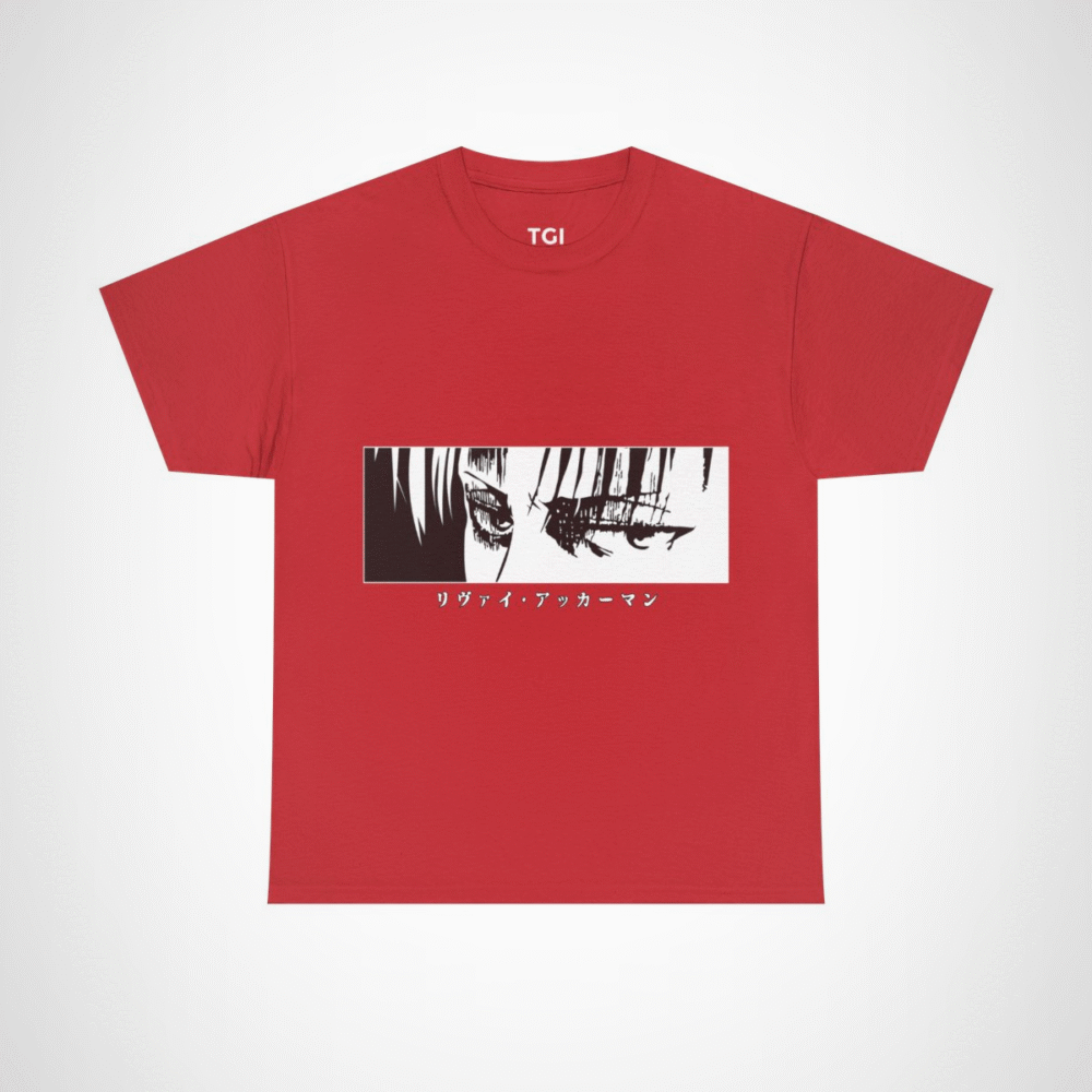 Graphic tee featuring Levi Ackerman's iconic eyes Red colour
