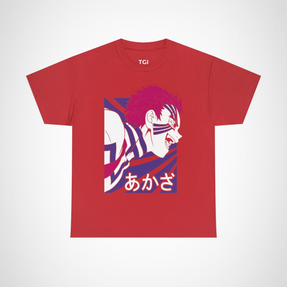 Fierce Akaza Anime Tee showcasing vibrant design and character illustration Red colour