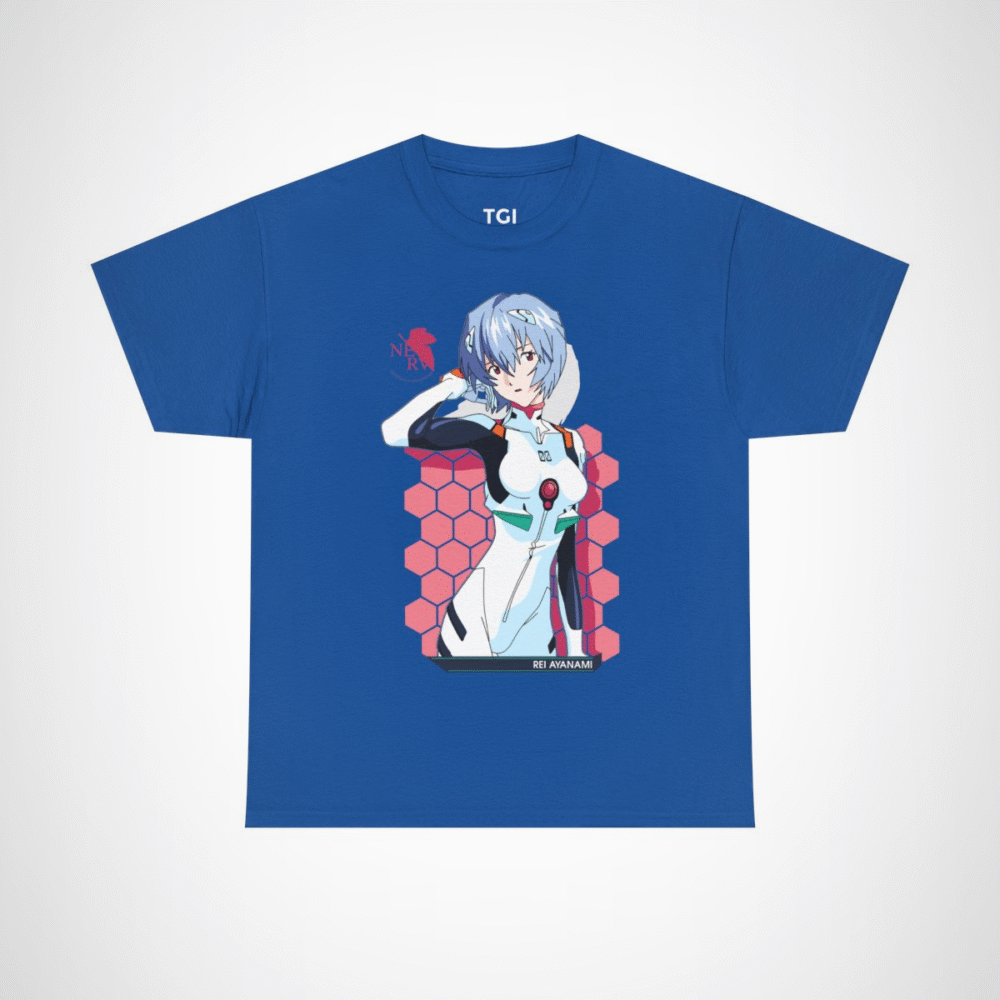 Rei Ayanami Neon Genesis Evangelion T-Shirt design featuring vibrant artwork Royal colour