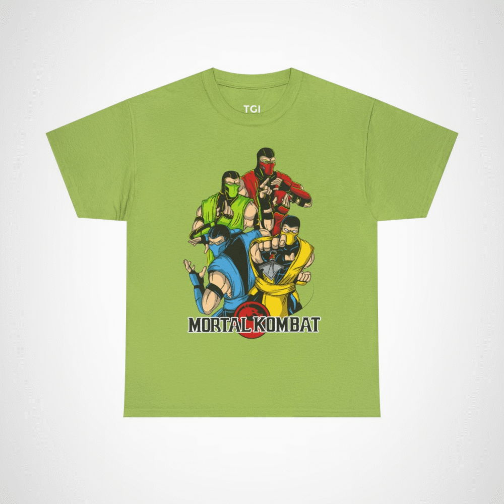 Epic Mortal Kombat Ninja Showdown T-Shirt featuring vibrant ninja design Kiwi colour