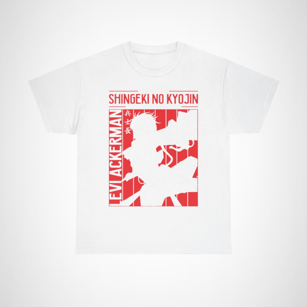 Levi Ackerman graphic t-shirt from Attack on Titan, perfect for anime fans White colour