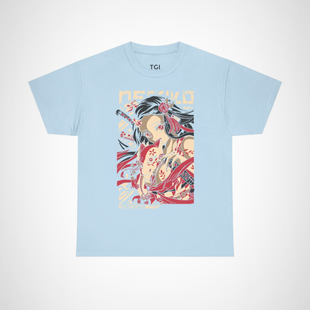 Nezuko t-shirt featuring stunning artwork from Demon Slayer Light Blue colour
