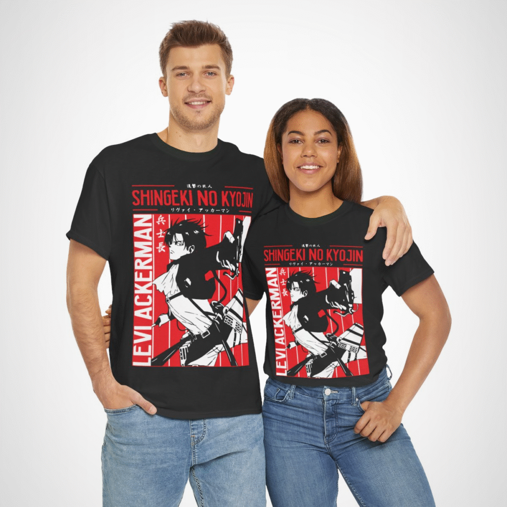 Levi Ackerman graphic t-shirt from Attack on Titan, perfect for anime fans